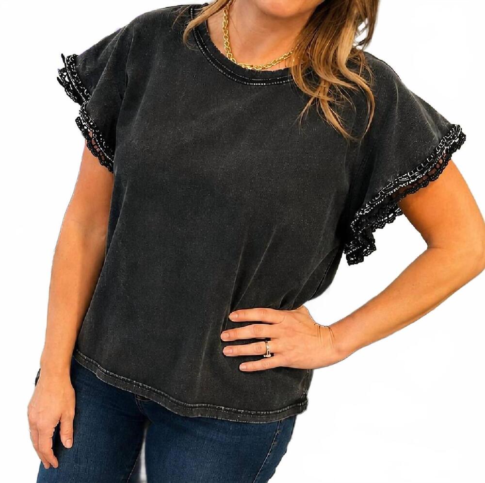 NEW EASEL flirty ruffle sleeve top in black